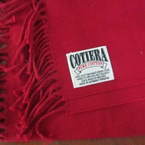 Cotiera Bright Red Cotton Scarf w Fringe on the Long Side Like New from Germany